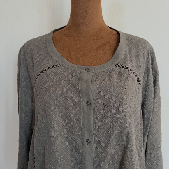 Wrap London Women's Size 14 Taupe Short Sleeve Binding Pointelle Knit Cardigan - Picture 6 of 11